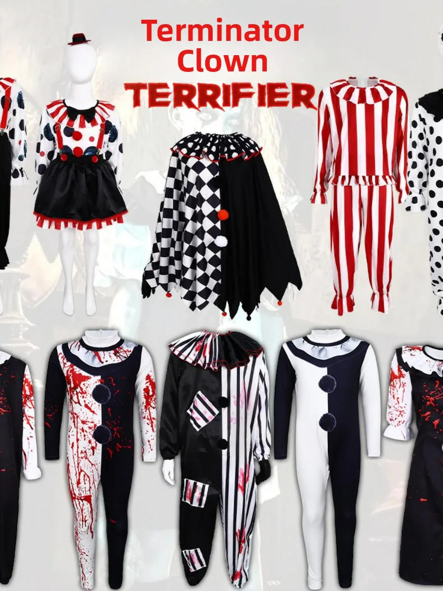 

Страшный костюм клоуна на Хэллоуин, костюм для выступлений, терроризованный сценический наряд совы, пятнистый кровью клоун, полная серия, этническая женская одежда