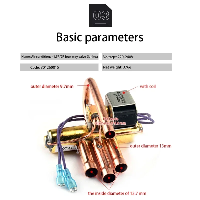 Air Conditioner Four-way Valve 1P1.5P2P3P5P Air Duct Coil Parts Solenoid Valve Cold And Heat Controller Copper Parts Refrigerati