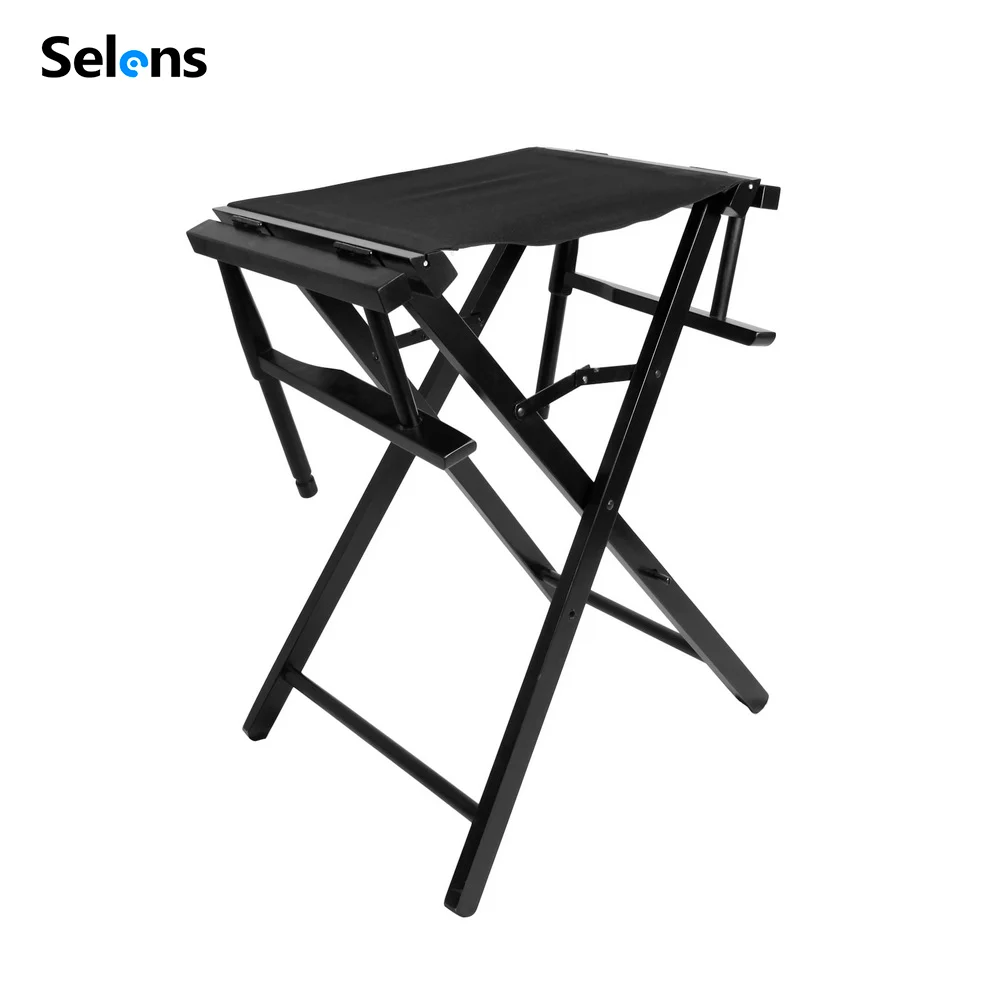 كرسي سيلينز للتصوير الفوتوغرافي طويل القامة، كرسي محمول احترافي لفن الماكياج قابل للطي، كرسي فولاذي للتخييم في الهواء الطلق والصيد باللون الأسود