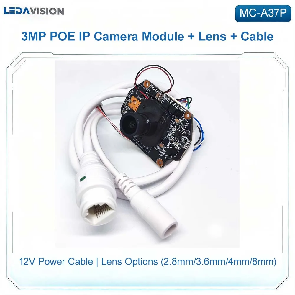 A37P SSC335+SC3336P 3MP Integrated POE IP Camera Module with Lens & Cable 25FPS ONVIF Starlight Two-Way Audio CCTV Board