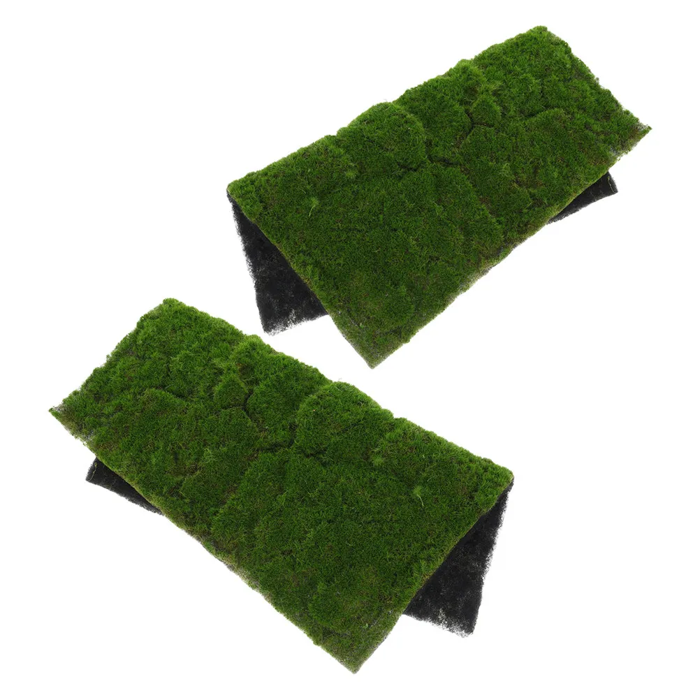 2Pcs Fake Moss Grass Mat Soft Safe for Pets Realistic Simulation Lawn Mat for Garden Ornament Patio Decor All Season Low