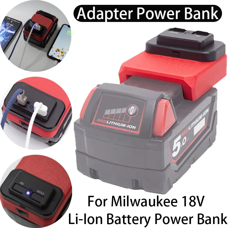 

Power Bank for Milwaukee 18V Lithium Ion Battery Adapter Mobile Phone Power Tool Accessory with USB Port（Without Battery）