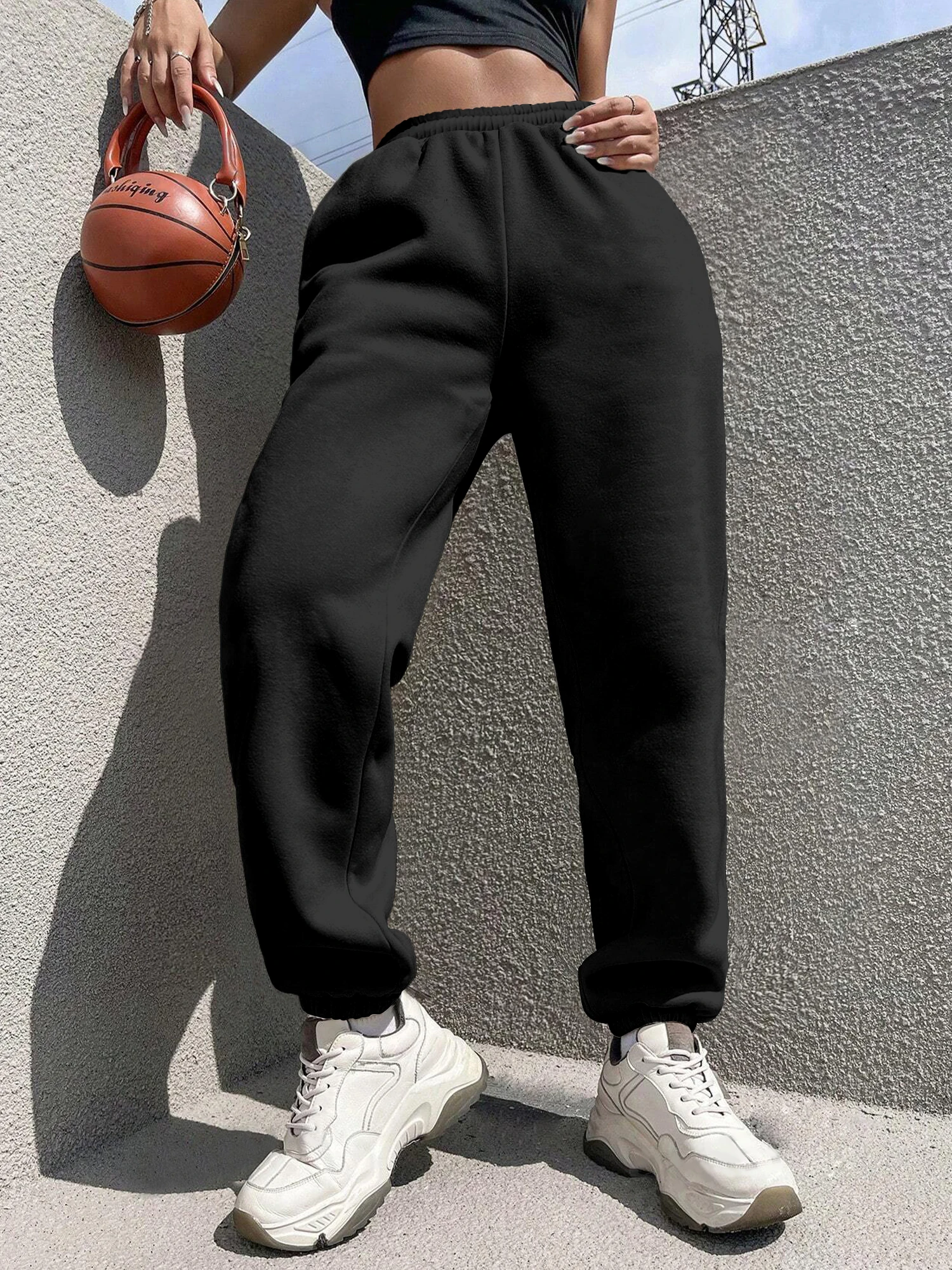 

Женские спортивные штаны большого размера с высокой талией и завязками, 3-цветные повседневные брюки