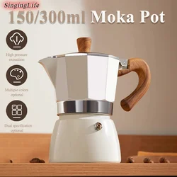 150/300ml Moka Pot Food Grade Aluminium Alloy Wooden Handle Mocha Pot Domowy włoski ekspres do kawy Espresso Akcesoria do kawy