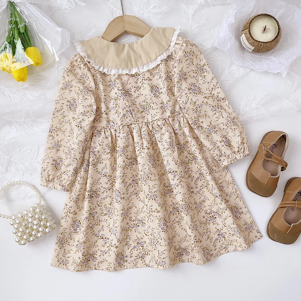 Baby Mädchen Blumen kleider 3-7 Jahre Frühling Herbst Blumen kleider Spitze Turn-Down Blumen mädchen Prinzessin Kleid – Detail 3