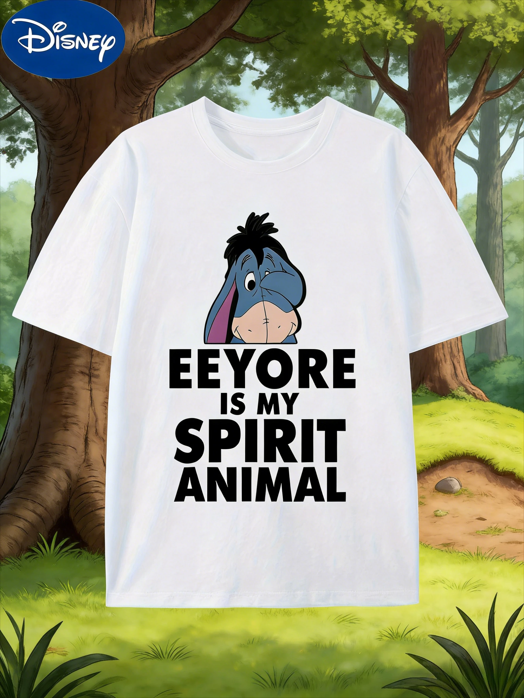 

2025-26 Summer Disney Cute Eeyore Printed Pure Cotton T-shirt, Fashionable, Loose and Casual Short-sleeved, Unisex