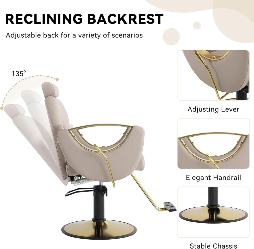 Barber Chair, Salon Chair for Hair Stylist, Height Adjustable Hydraulic Hair Reclining Salon Chair, Multi-Function Shampoo Chair