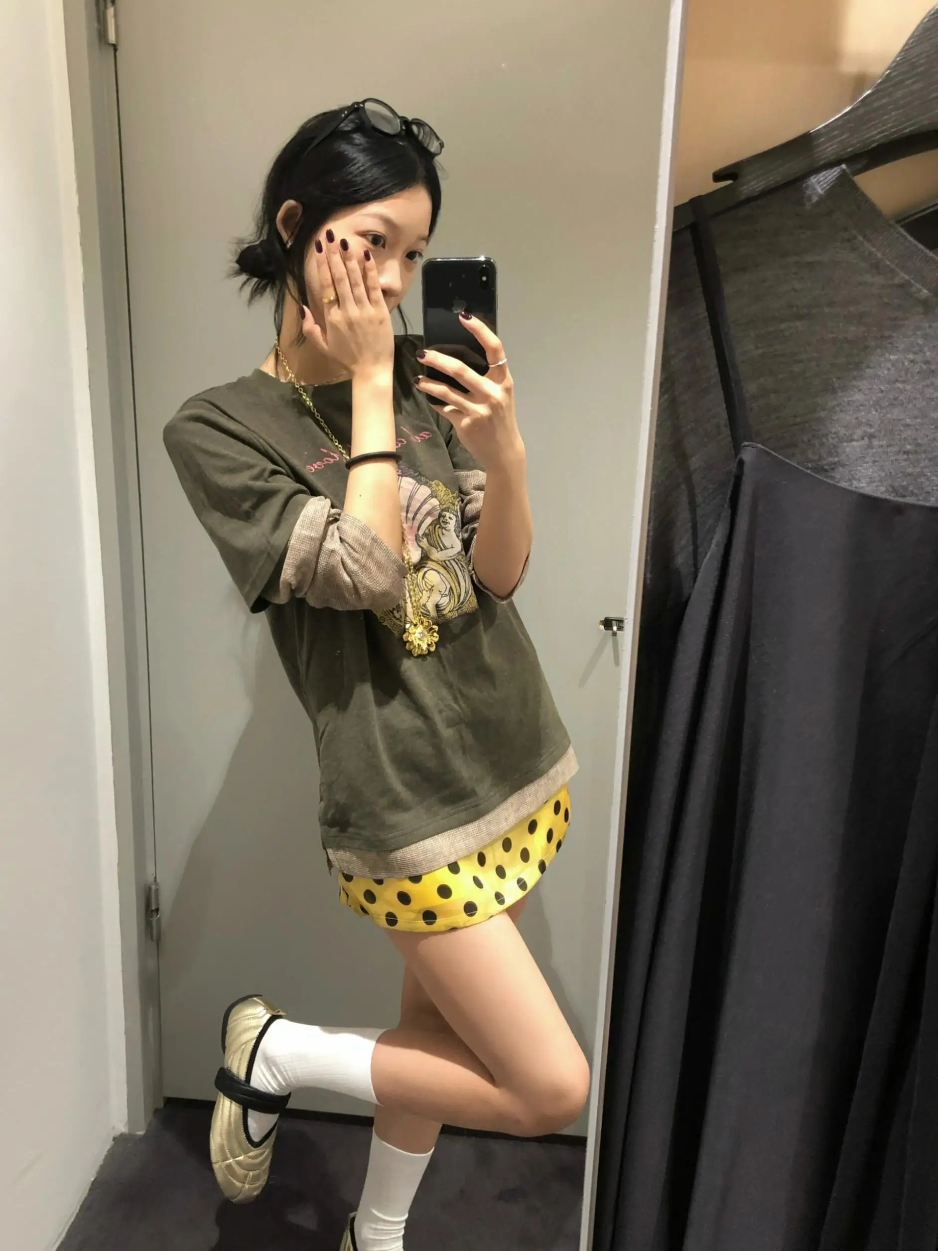 American Retro Yellow Polka Dot A-Line  Skirt Women's Summer New All-Match Side Zipper Slimming Versatile Short Skirt Pants