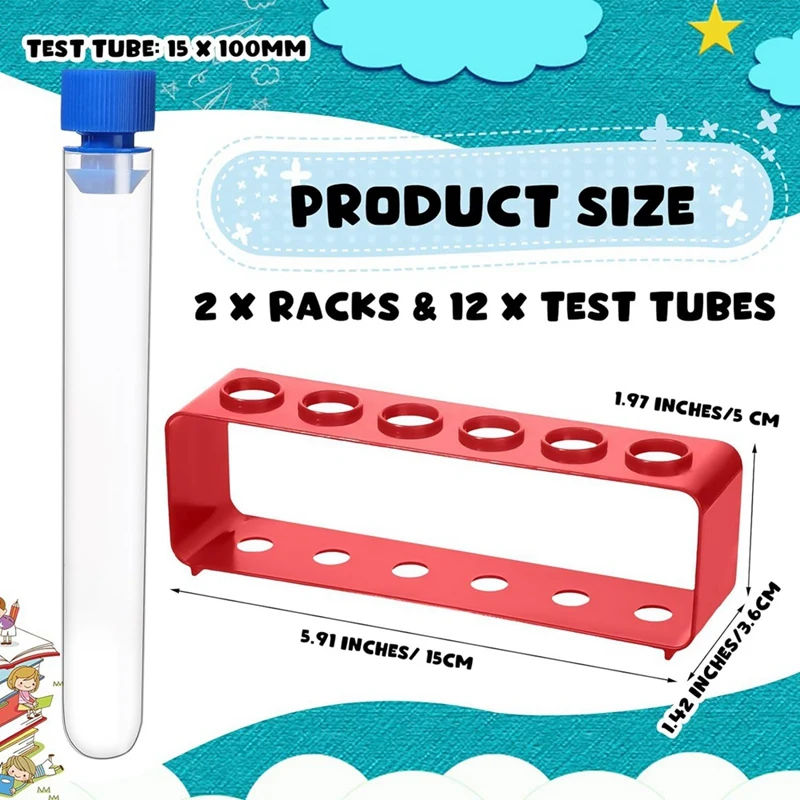 1 Sets 15X100Mm Reageerbuizen Met Rack Doorzichtige Plastic Reageerbuizen Met Doppen En 6 Gaten Houder Rack Verpleegster Feestdecoratie