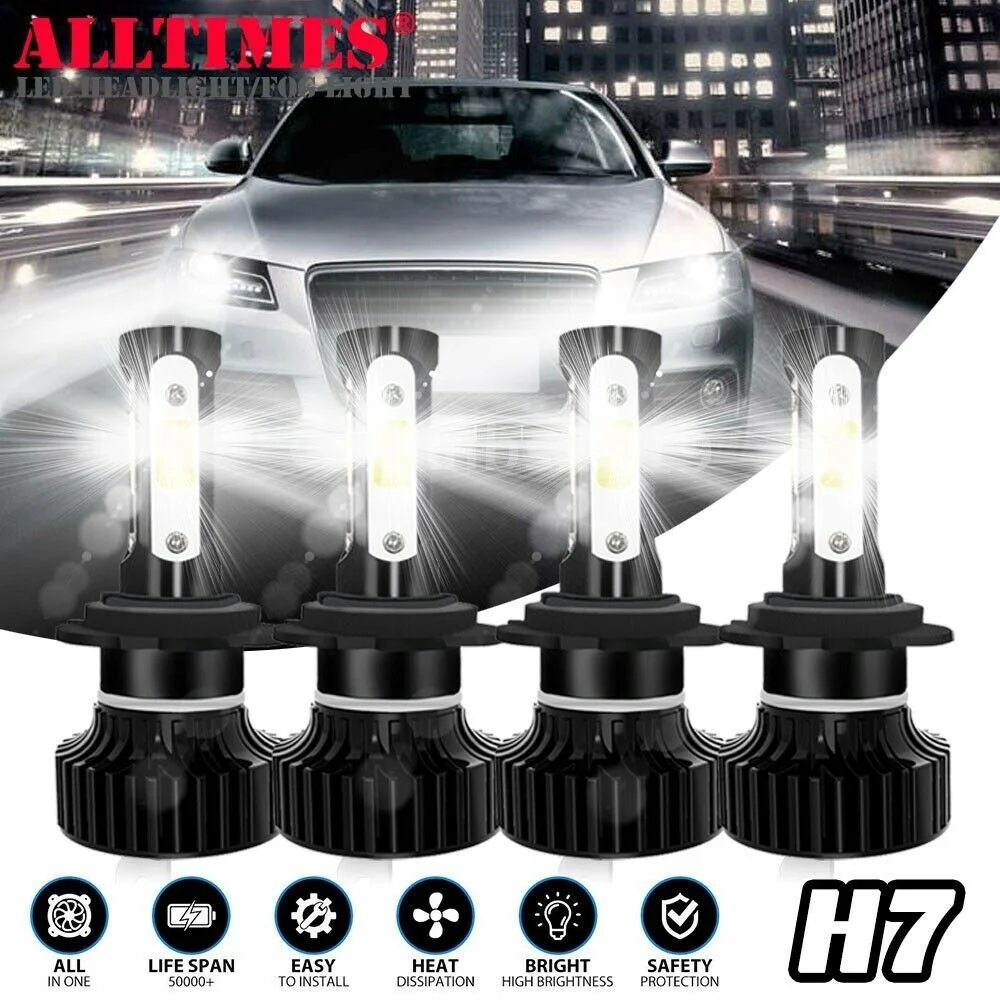 

4pcs Super Bright LED Headlight H7 High Low Beam Kit Fog Driving Bulbs 6000K White