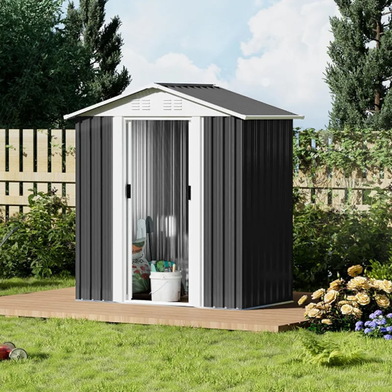 

5x3 FT Dark Grey Metal Shed Kit, Galvanized Steel & Aluminum Alloy Base Included UV-Resistant for Balcony/Pet House/Garden Tools