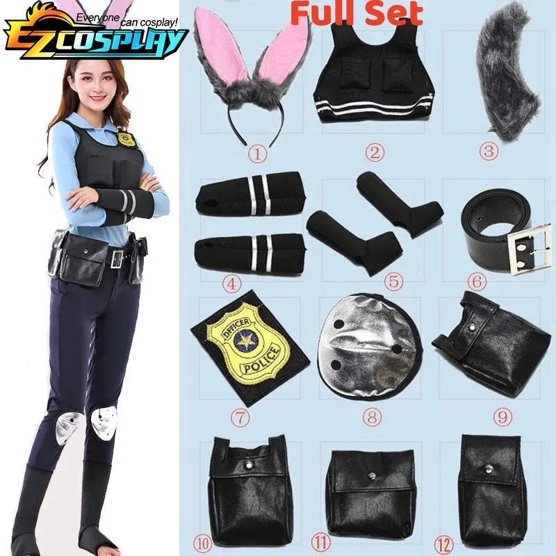 Kochająca rodzina królik policjant film kreskówka Judy Hopps króliczek mundur z torbą przebranie na karnawał dla Ha 2025 nowość