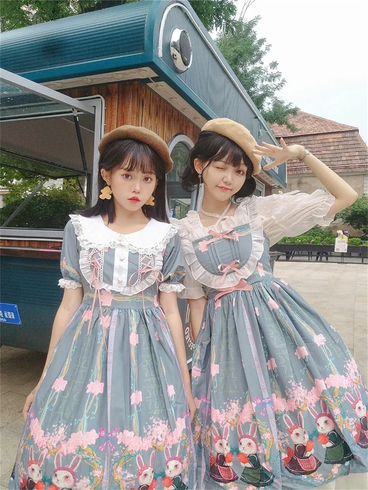 Picnic Girls Large Size 4xl Cute Rabbit Embroidery Lolita Dress Sweet Woman Lace Ruffle Japanese Vestidos Cosplay Lolita Op 2025