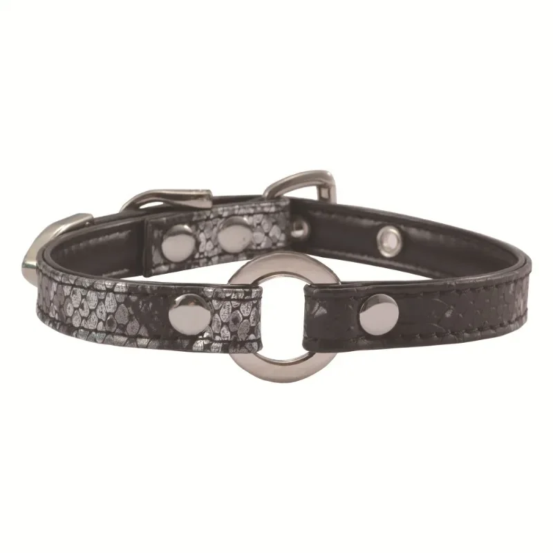 ياقة ياقة جلدية منقوشة على شكل ثعبان، خاتم فضي، ياقة ياقة هاراجوكو يومية على طراز الشرير