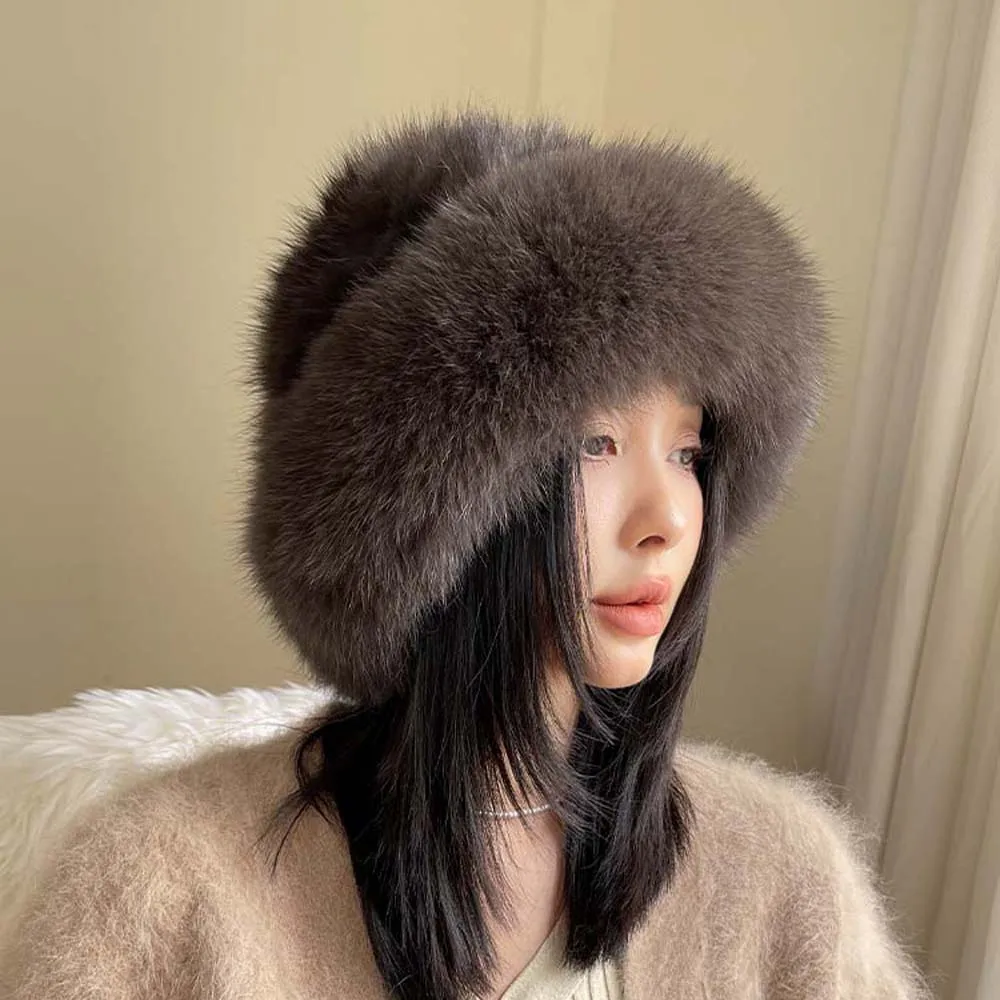 

Fluffy Sable Mink Fur Bucket Hat Women Plush Fisherman Hat Warm Women's Thicken Winter Sable Mink Fur Hat