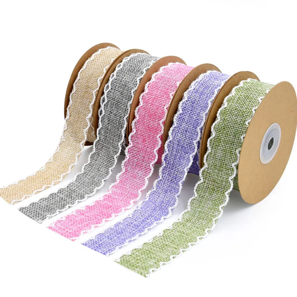 

10 Yards Linen Ribbon Home Decoration Band Wavy Brim Diy Gift Wrapping Party Supplies Fresh Flower Craft Accessory Beige