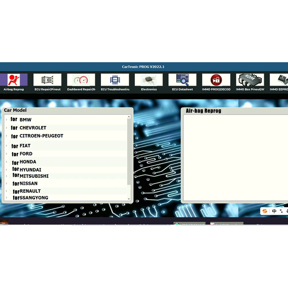 Picture 4: CarTronic PROG V2022 Software For ECU PINOUT DASHBOARD REPAIR RESET IMMO Programming Reset Software Repair Solutions Tools