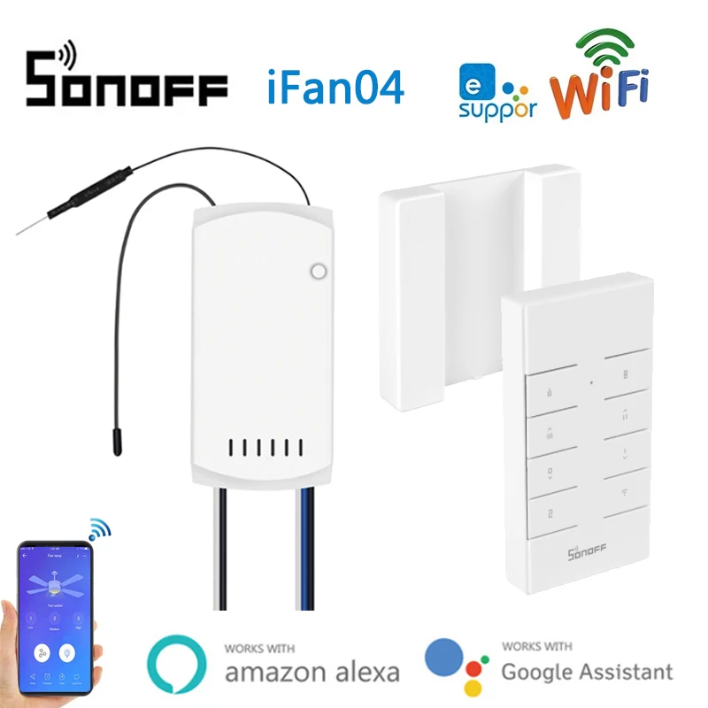 

SONOFF iFan03/IFan04 Wifi модуль переключателя вентилятора для сотовых устройств умный светильник вентилятора контроллер 433 мгц RM433 eWeLink приложение для Alexa Google home