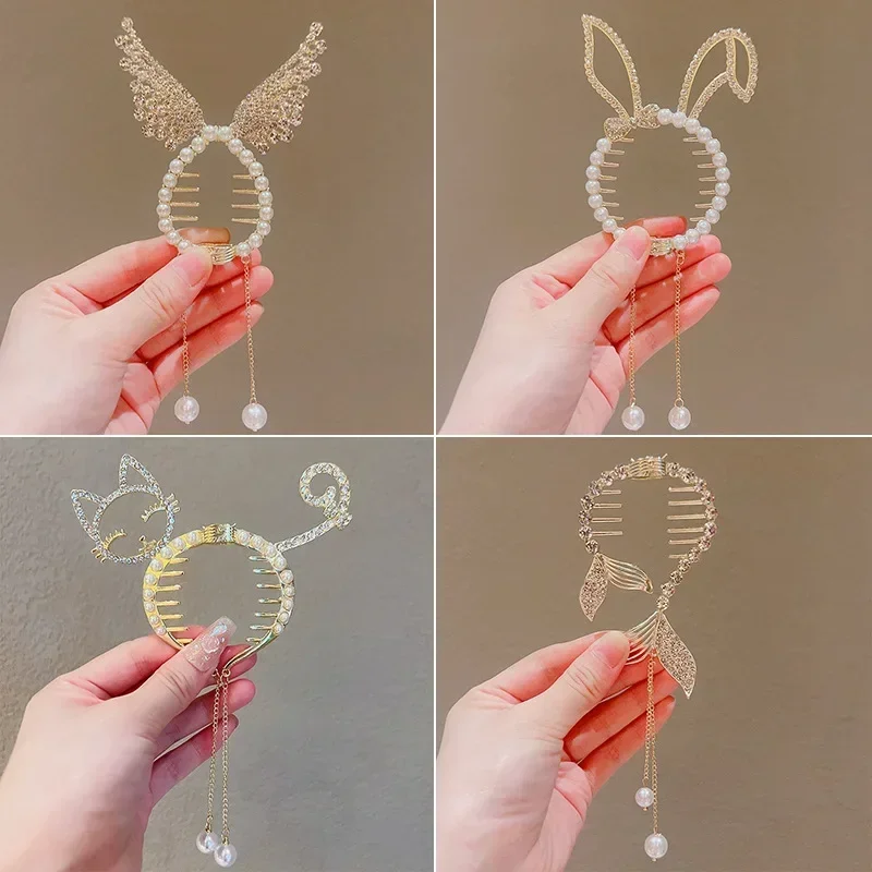 Shiny Angel Wing Animal Ears Baby Hair Clip, Elegant Tassel Pearl Hairpins, Ponytail Headband para Mulheres e Meninas, Kids Hair Accessories