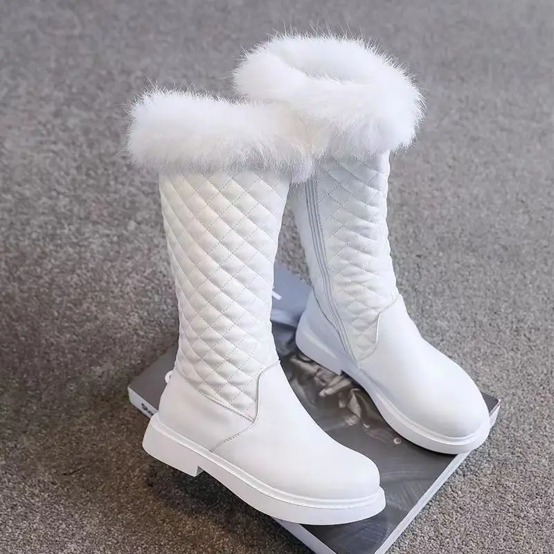 

Fashion Girls' High Sleeve Boots Winter New White Princess Plush Cotton Boots Children's Warm Long Boots 2024 Parent-child Boots