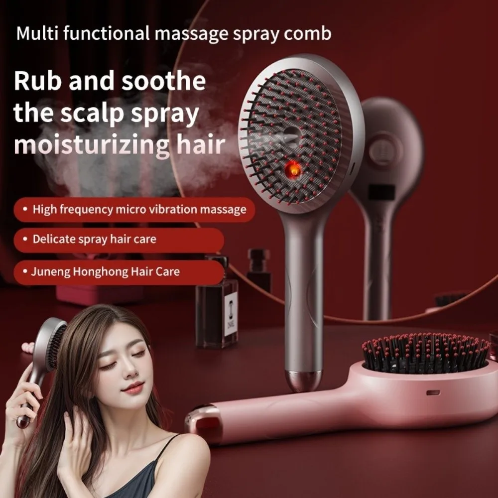 High Frequency Vibration Red Light Spray Massage Comb Multi-Function Anti-Frizz Large Tank 2-In-1 Misting Hair Brush Anti-Static