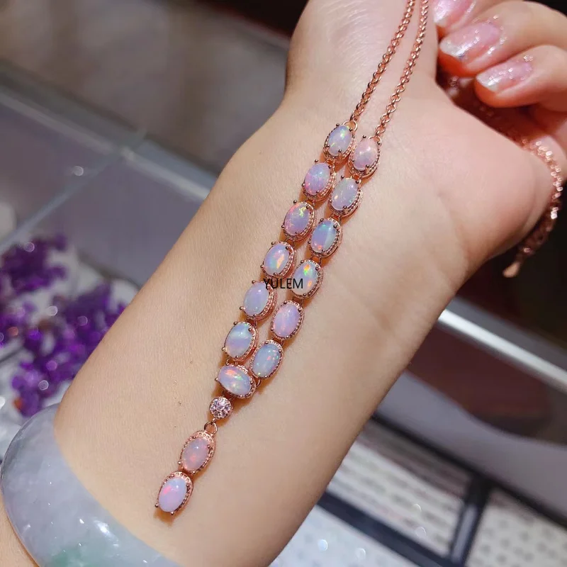 YULEM Classic Silver Opal Necklace for Daily Wear 4mm*6mm 100% Natural Opal Silver Pendant Solid 925 Silver Opal Jewelry