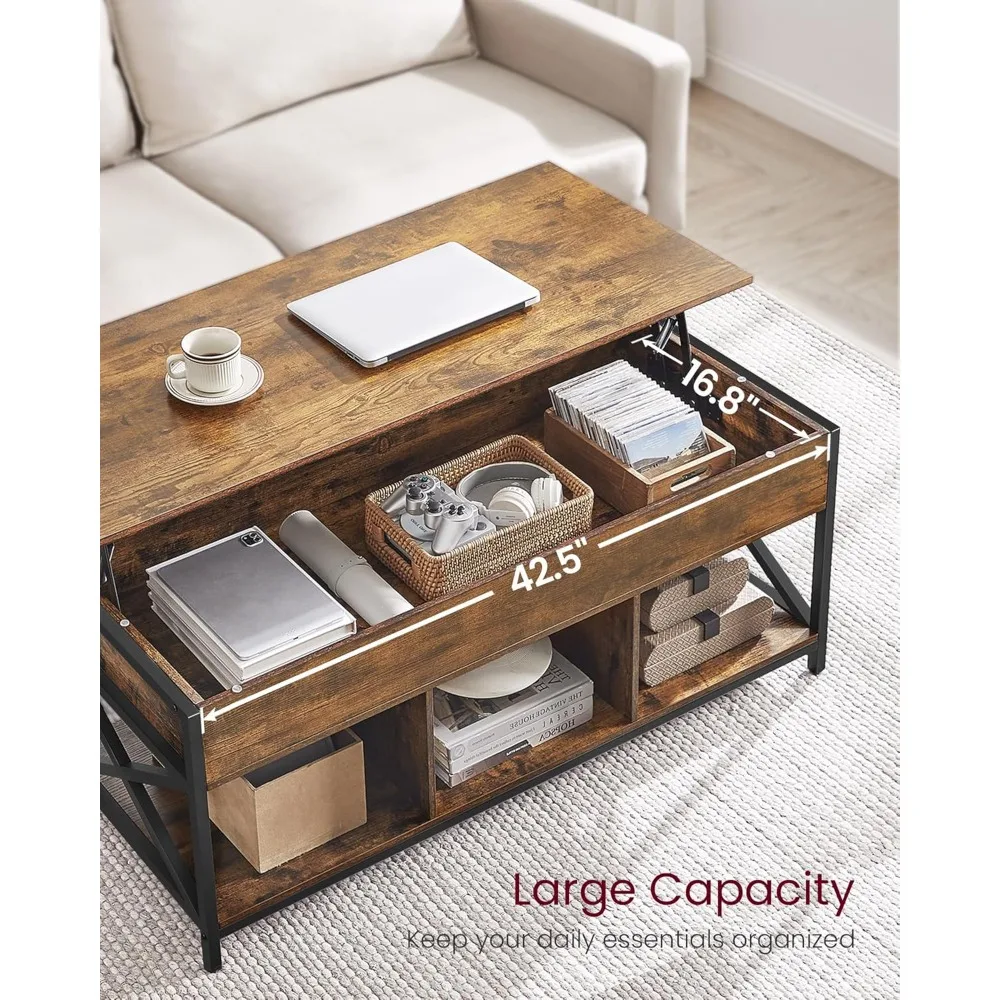 リフトトップコーヒーテーブル、収納棚付きリフトコーヒーテーブル、隠しコンパートメントとリフトトップ、リビングルーム、オフィス用