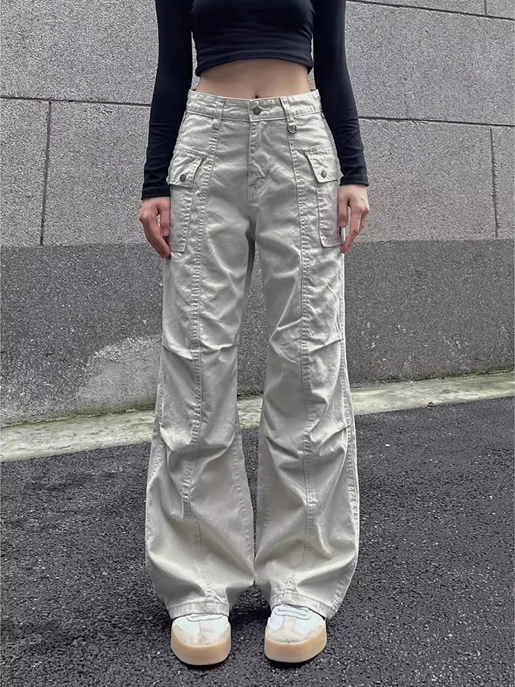 

Retro American High Street Workwear Pants Casual Straight Leg Jeans Men Women Summer Trendy Folded Waist Design Zipper Fly