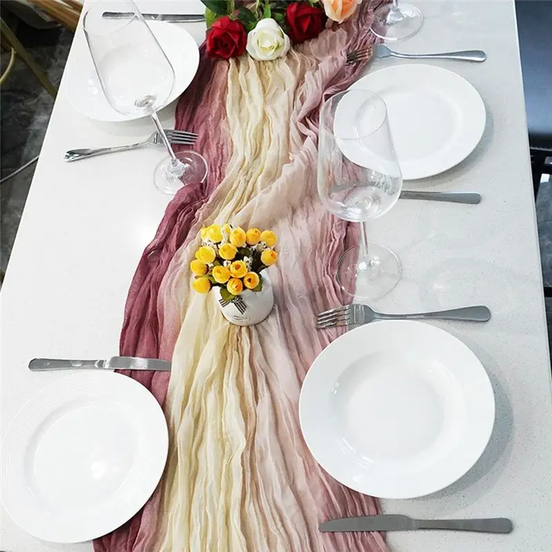 

*ABKM 2Pcs Cheesecloth Table Runner Boho Table Runner Gradient Table Runner for Baby Shower Wedding Engagement Bridal Decor