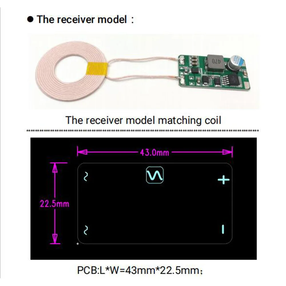 Imagem -06 - Módulo de Alimentação sem Fio para Carregamento Robô Carregador Transmissor e Receptor 42 mm Bobina 30w 2.5a dc 12v 24v