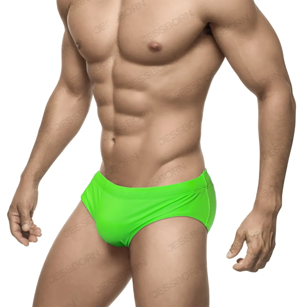 Sexy Mens Low Waist Swimwear Nylon Solid Quick Dry Bathing Suit Pouch Pad Swim Briefs Summer Sport Beach Popular Surfing Trunks