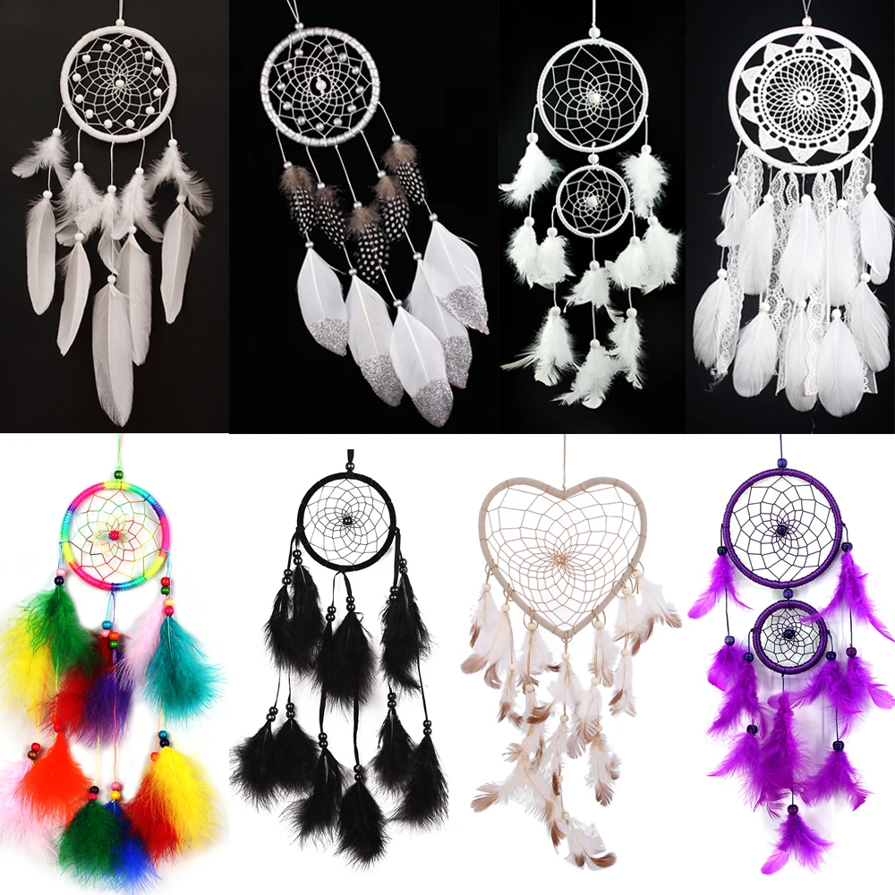 Handmade Silver Bead Dream Catcher Wind Chimes Indian Style Feather Pendant Dreamcatcher Creative Car Hanging Decoration