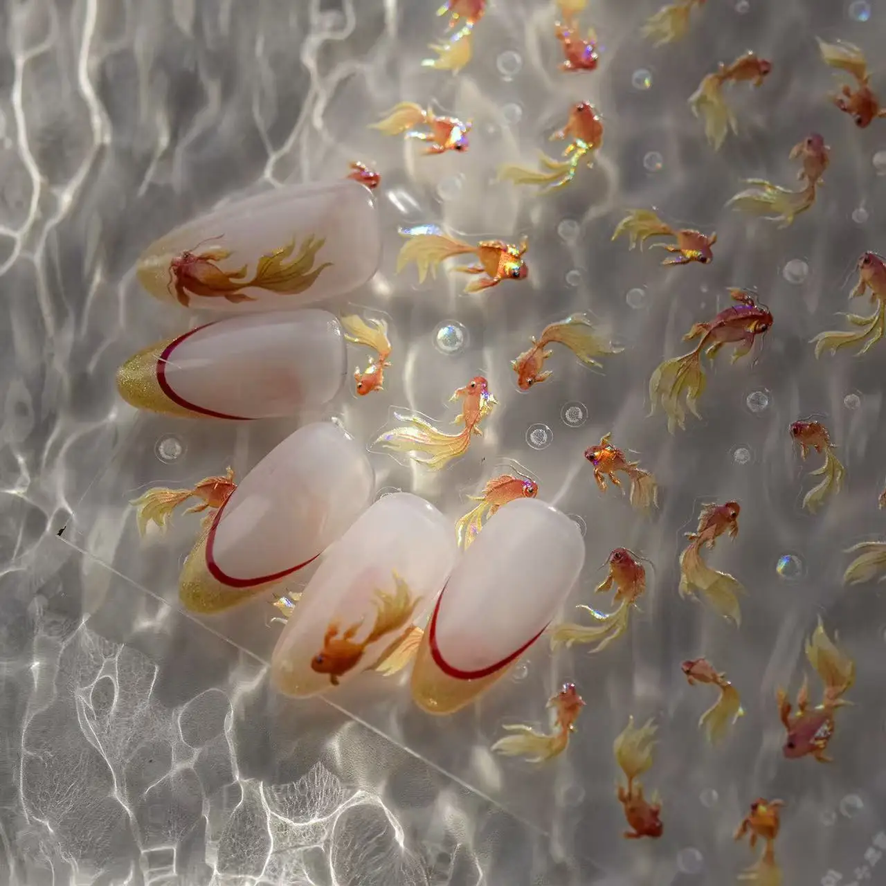 

Tomoni Gold Little Goldfish Nail Art Stickers Nail Decoration Bubble Stickers Nail Art Supplies Nail Art Decals DlY Accessories