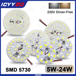 Żarówka LED 5W 7W 12W 15W18W 24W SMD 5730 tablica okrągły moduł źródło światła 220V bez sterownika LED Downlight Chip reflektor LED Light