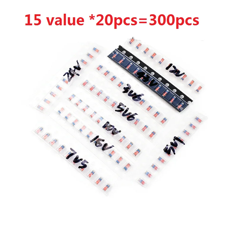 1/2W 3v-24v LL34 SMD Zener Diode Package  15 Kinds *20pcs=300pcs  1N4148 KIT 3V3 3V9 4V7 5V1 7V5 8V2 10V 12V 15V 16V 18V 20V