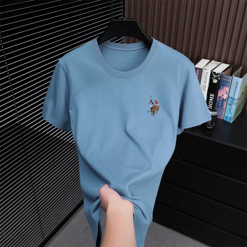 New 2024 Summer Brand Cotton T Shirt Short Sleeved Fashion Round Neck Classic Versatile Breathable Comfortable Men Clothing Ropa