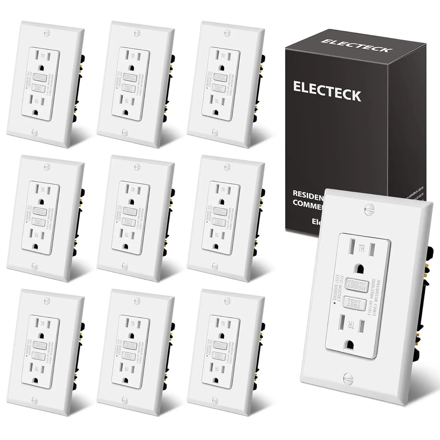 10 Pack GFCI Outlets 15 Amp, Tamper Resistant (TR), Ultra Slim GFI Receptacles with LED Indicator, ETL Listed, White