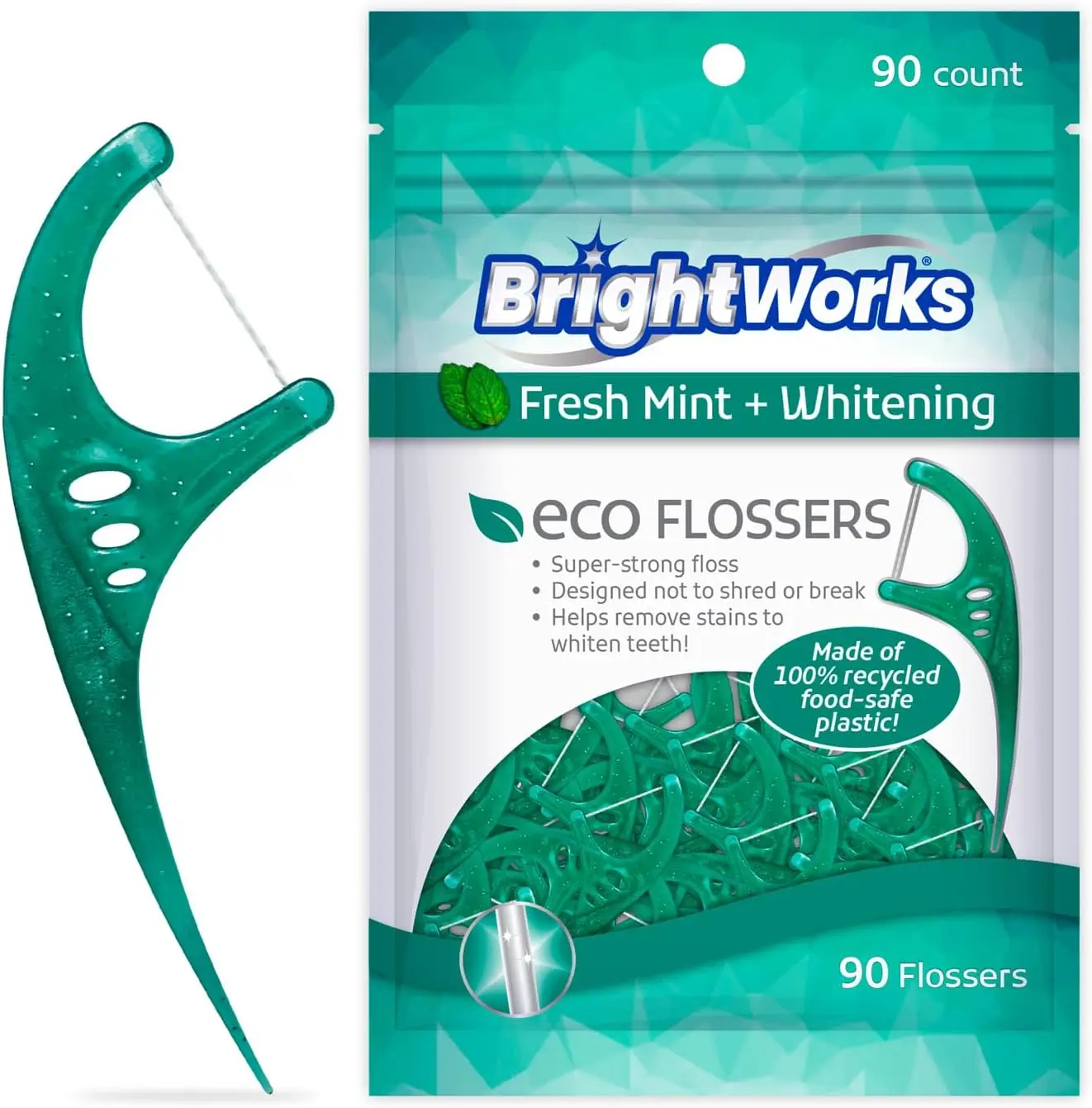 

ECO Sustainable Floss Picks — 270 шт. — PFAS Free — Сделано в США. 100% переработанный пластик послепотребления, сверхпрочный, со вкусом мяты.