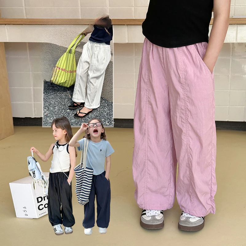 

Girl Pant Children Pants Summer Solid Color Stretchable Feet Anti-mosquito Pants Baby Girls Thin Cool Patchwork Casual Pants