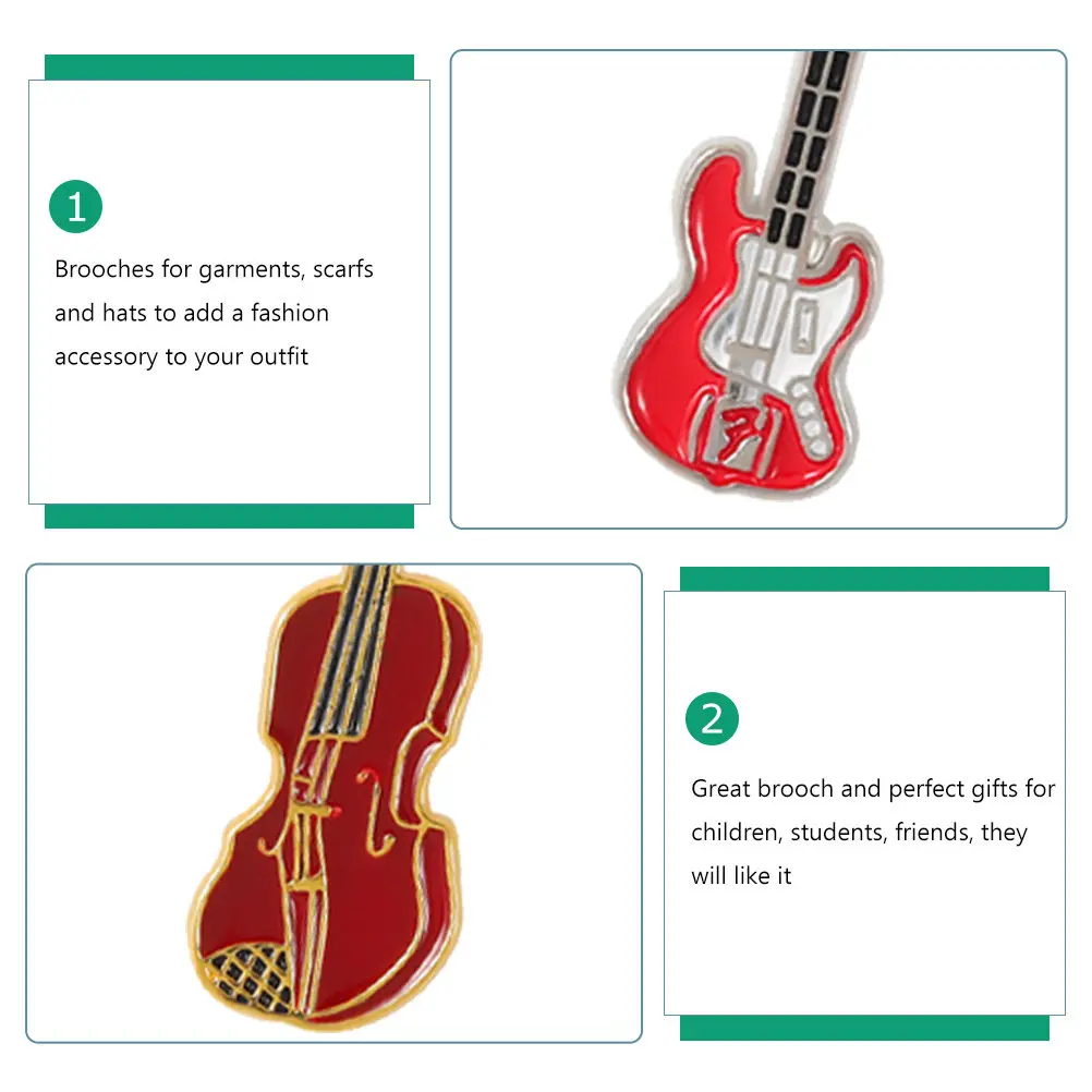 4Pcs Musical Instrument Brooch Guitar Violin Piano Creative Badge Clothing Pin Decorative Brooch for Hat Bag Backpack