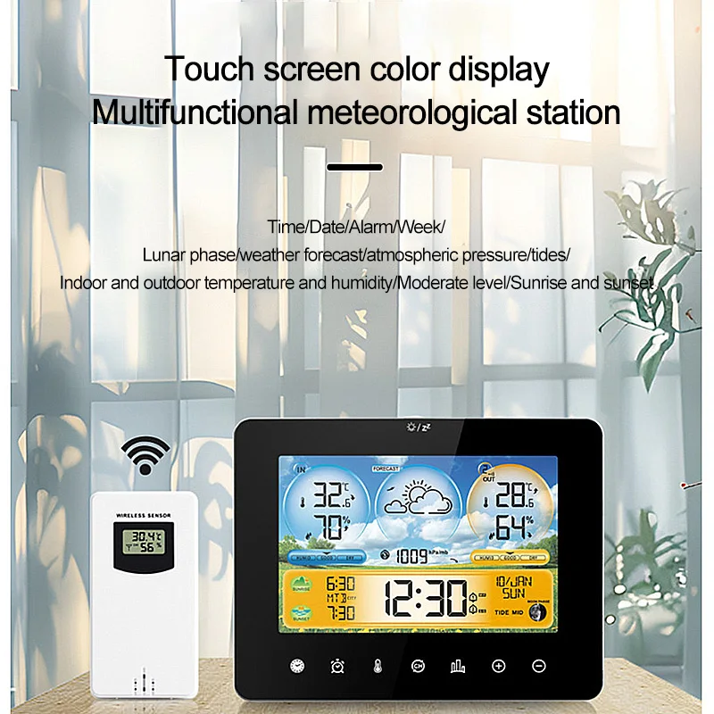 Wireless Digital Weather Station Thermometer Hygrometer Indoor Touch Screen Temperature Humidity Meter Weather Forecast Station