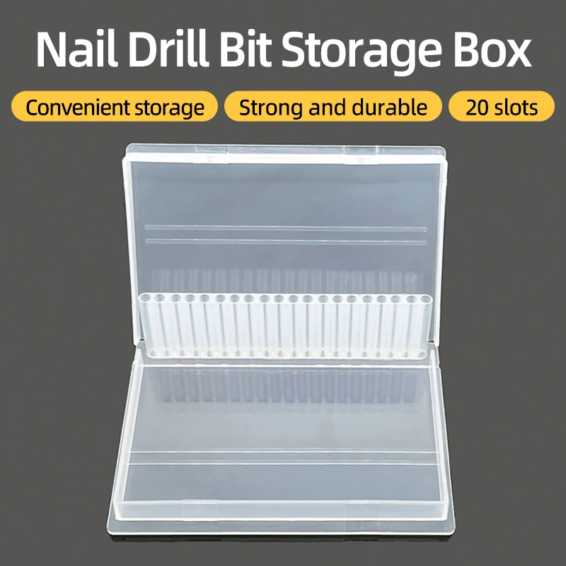 Mini Transparent Plastic Tool Storage Container 20-Hole Parts Box for Rotary File Milling Cutter Nail Tool Polishing Organizatio