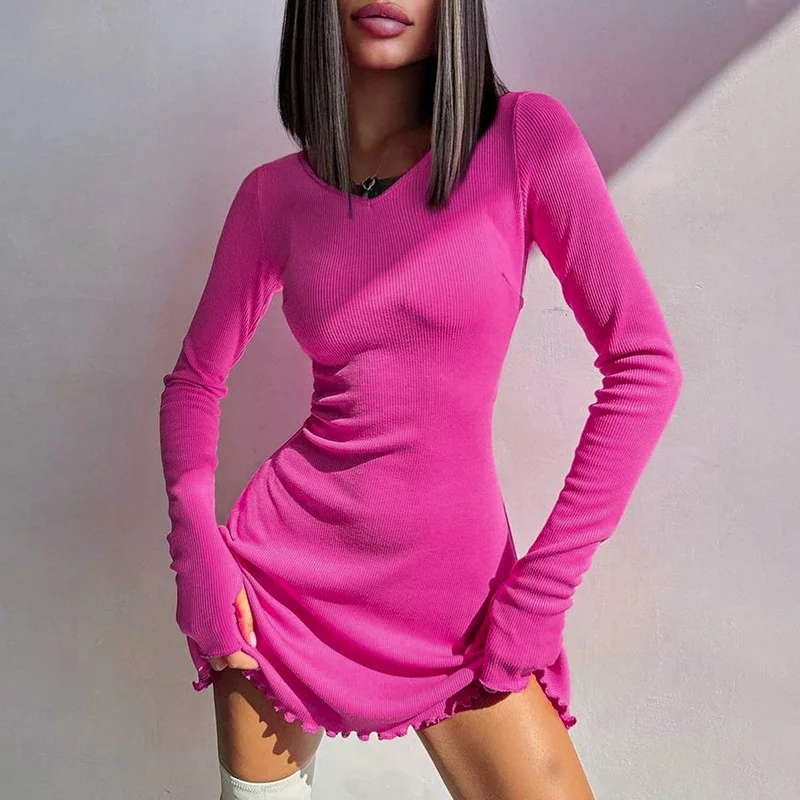 Dulzura Vrouwen 2024 Herfst Winter Mode Lange Mouw Gebreide Streetwear Bodycon Korte Mini Jurk Groothandel Artikelen Voor Business