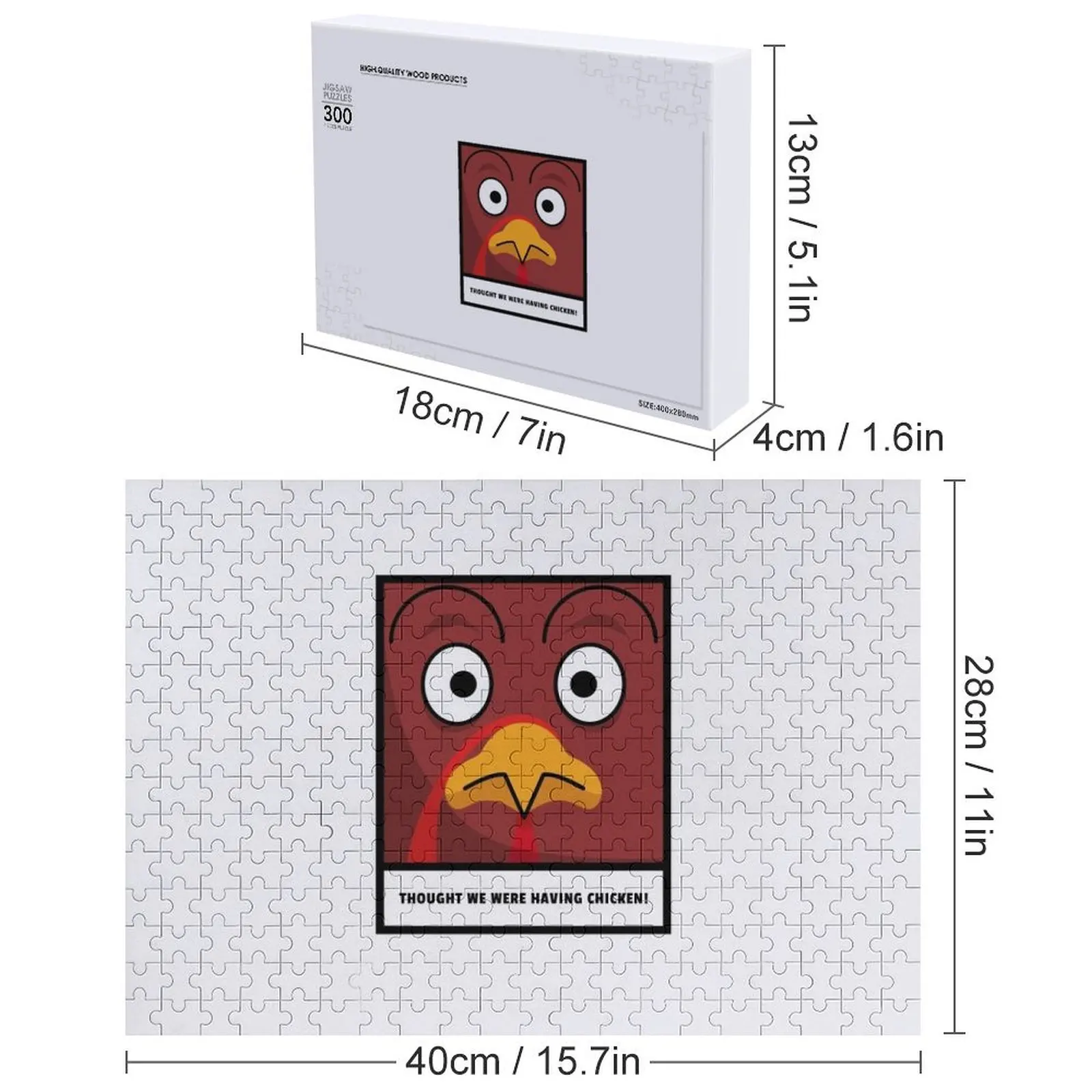 Kalkun yang terkejut karena menyadari itu adalah waktu makan malam Puzzle Kayu Jigsaw Untuk Dewasa Hadiah Anak-Anak yang Dipersonalisasi Karya Seni Puzzle