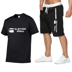 Fato esportivo masculino, duas peças, camiseta e shorts, casual, 100% algodão, nova moda, verão, 2024