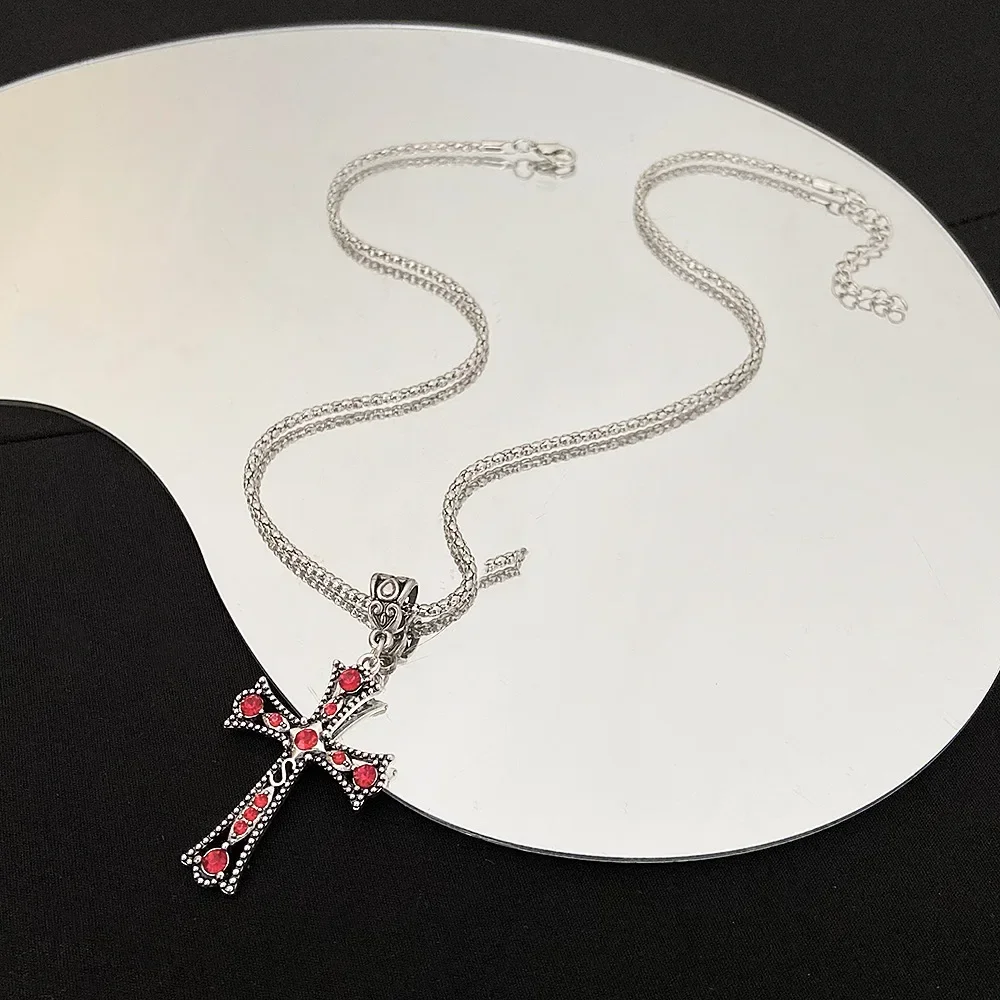 Vintage Baroque Christian Cross Necklace for Women Man Silver Color with Crystals Gothic Crucifix Symbol Easter Unisex Jewelry