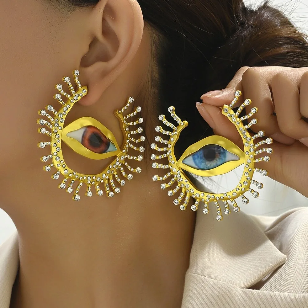 Exaggerated Eyes Shaped Hoop Earrings Vintage Ethnic Eyes of Demon Stud Earring Alloy Geometric Devil's Eye Earrings