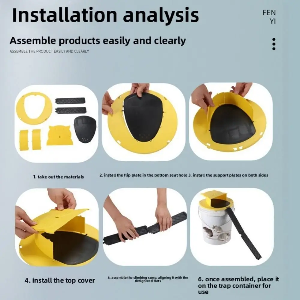 Afbeelding 6: Nieuwe PP Materiaal Muizenval Emmer Flip-stijl Auto-Reset Muizen Vallen Indoor Gele Uil Rat Trap Catcher thuisgebruik