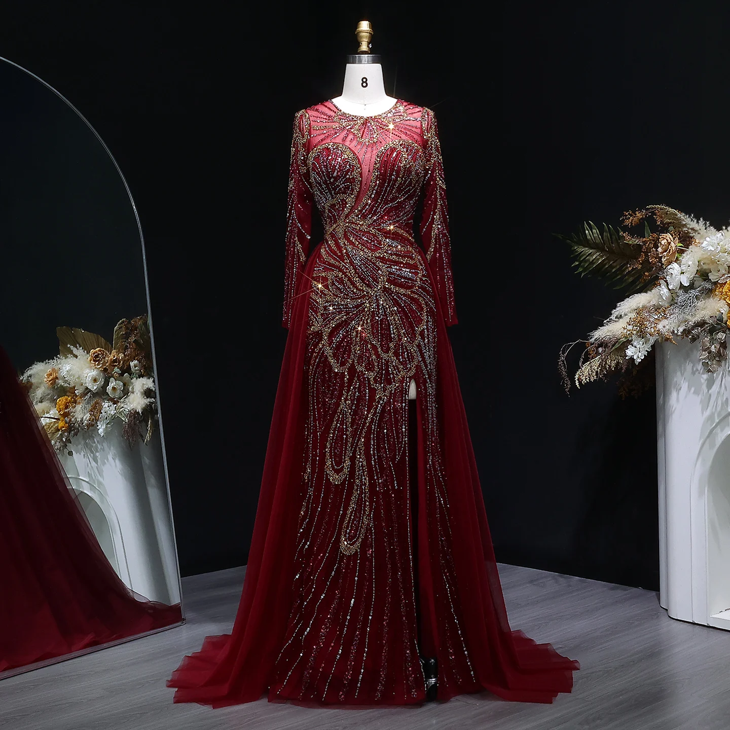 Sharon Said Dubai Luxuriöses Flieder-Abendkleid mit hohem Seitenschlitz, Weinrot, Grün, Damen-Abendkleider SS160, individuell anpassbar – Detail 14