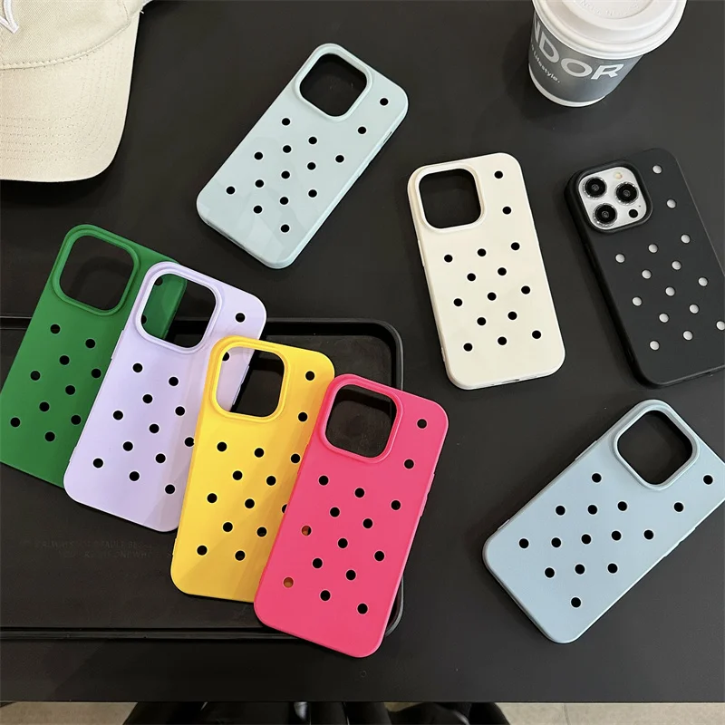 Korean Ins Cute Candy Color Phone Case For iPhone 14 11 12 13 Pro Max Soft Cover Lovely Hollow Polka Dot Silicone Cases Funda